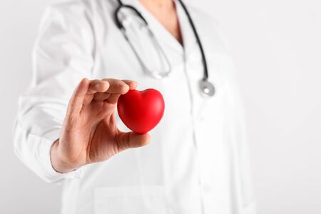 Male doctor holding heart in hands symbol of healthの写真素材