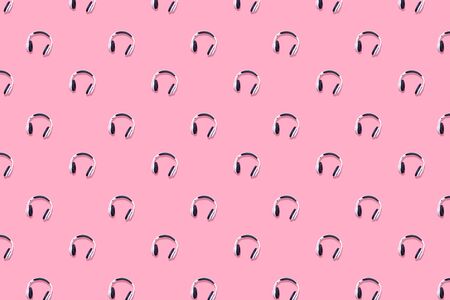 Headphones on pink background, seamless pattern