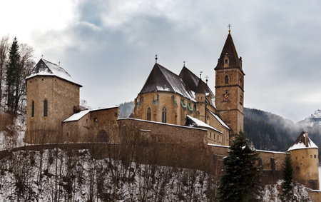 Historical Church-Castle St.Oswald in Eisenerz, Austria winter timeのeditorial素材