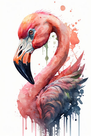Pink flamingos watercolor immitation on the white background Generative AIの素材