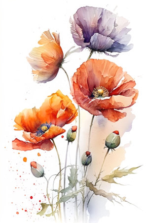 Red poppies watercolour Generative AIの素材