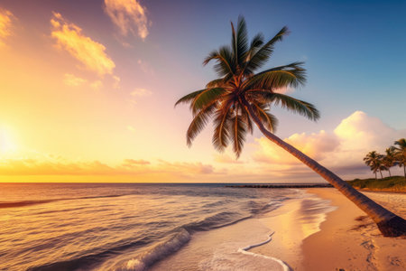Sunset on a beach, Tropical island Generative AIの素材