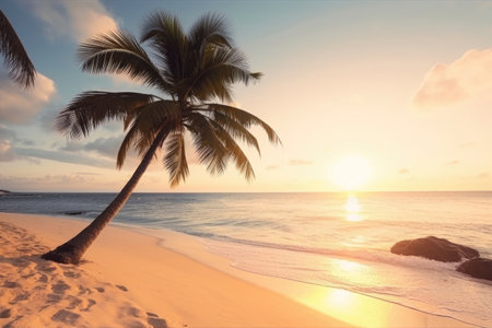Sunset on a beach, Tropical island Generative AIの素材