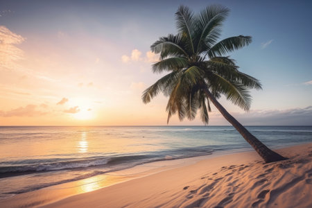 Sunset on a beach, Tropical island Generative AIの素材
