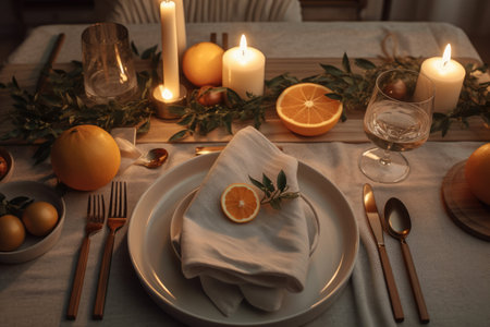 Christmas dinner table setting, Generative AIの素材