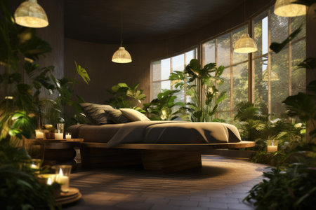 Spa and massage room with tropical plants, Generative AIの素材
