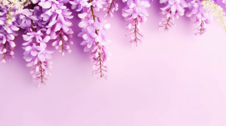 Wisteria flowers on pink background with copy space Generative AIの素材