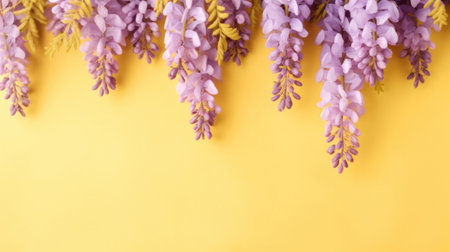 Wisteria flowers on yellow background with copy space Generative AIの素材