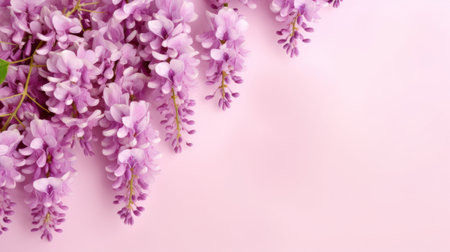 Wisteria flowers on pink background with copy space Generative AIの素材
