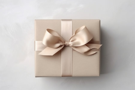 Gift box made of craft paper with linen ribbon Generative AIの素材