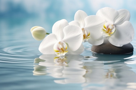 White orchid flowers in water, spa concept Generative AIの素材