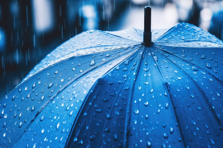 Blue umbrella under the rain Generative AIの素材