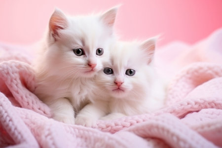 Cute little kittens on knitted blanket, Generative AIの素材