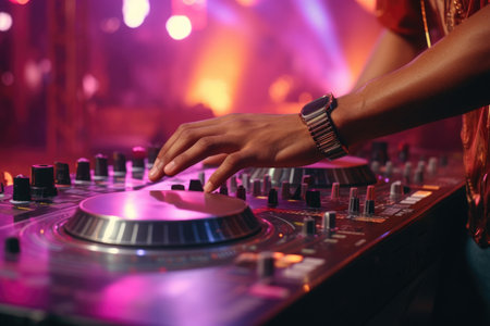 DJ playing music at the club summer party AI Generative.の素材