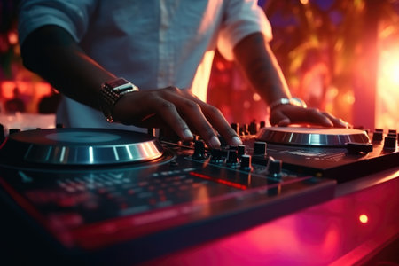 DJ playing music at the club summer party AI Generative.の素材