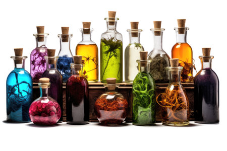 Witch potions colorful on white background Generative AIの素材