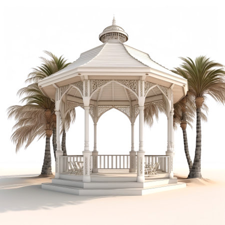 Watercolor gazebo on the background of palm trees. Generative AIの素材