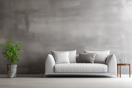 White couch with pillows mock up next to the grey concrete wall Generative AIの素材