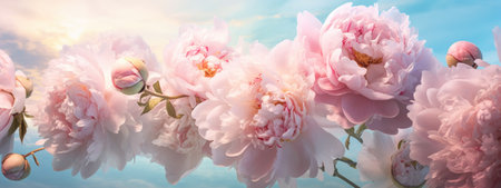 Pink peonies on blue background Generative AIの素材
