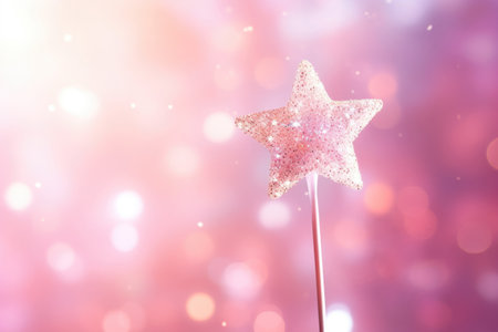 Sparkling magic wizard wand star shape on pink background Generative AIの素材