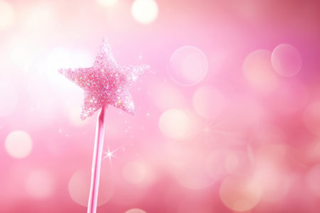 Sparkling magic wizard wand star shape on pink background Generative AIの素材