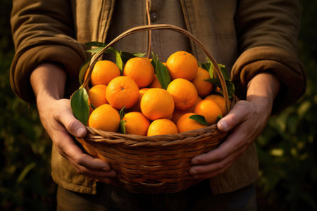 Mandarin or oranges in a wicker basketの素材