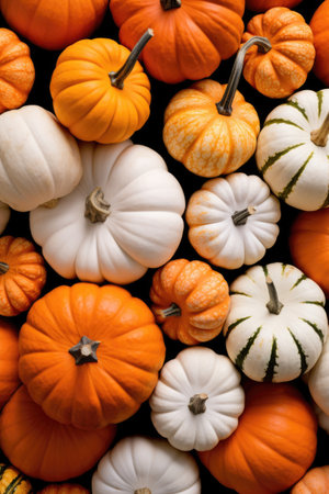 White and orange pumpkins close upの素材