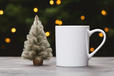 White mug mock up on Christmas backgroundの素材
