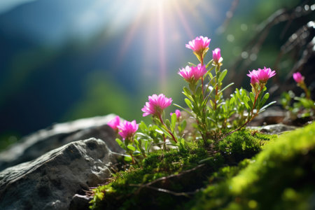 Small wild mountain flowers close up with soft backgroundの素材