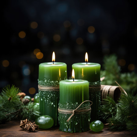 Advent Green Christmas Candles With Christmas Ornamentの素材