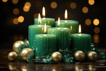 Advent Green Christmas Candles With Christmas Ornamentの素材