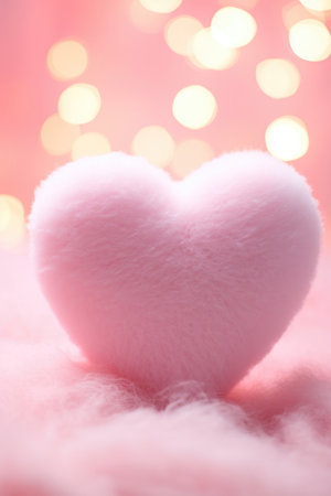 Pink knitted heart on soft background, Valentine's day cardの素材