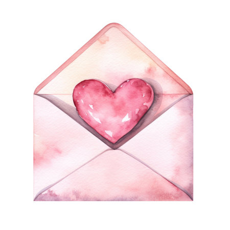 Watercolor love letter with red heartの素材