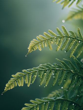 Green fern in the forest over blurred backgroundの素材