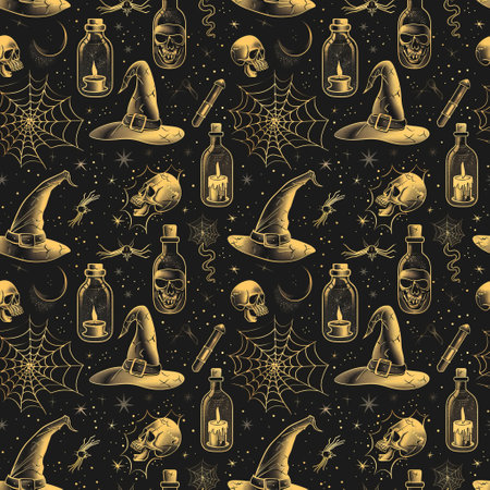 Halloween seamless pattern on black backgroundの素材