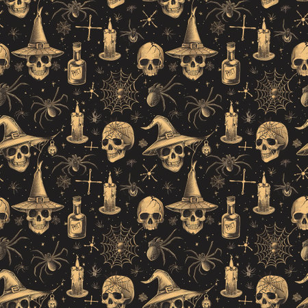 Halloween seamless pattern on black backgroundの素材