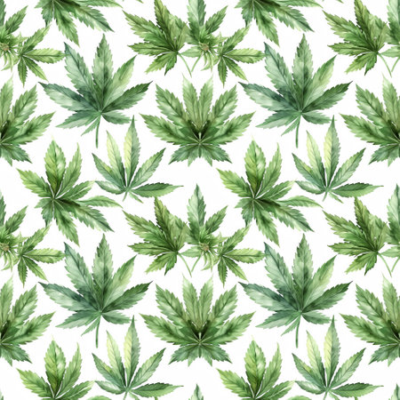 Watercolor Marijuana plant seamless patternの素材