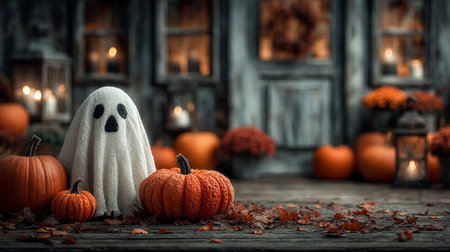 Halloween Holiday background with pumpkin in spooky atmosphereの素材