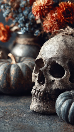 Halloween Holiday background with pumpkin in spooky atmosphereの素材