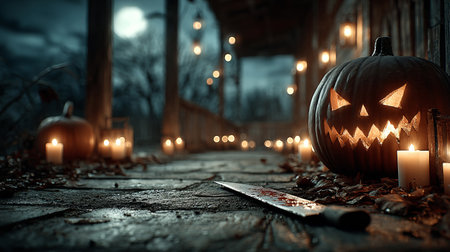 Halloween Holiday background with pumpkin in spooky atmosphereの素材