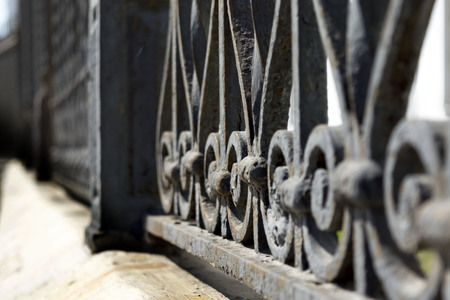 European wrought iron gate, in Sweden Stockholm, selective focusの写真素材