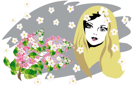 beautiful womans face with flowersのイラスト素材
