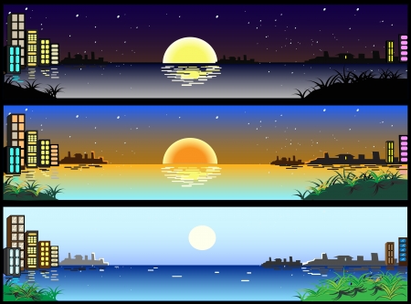 beautiful horizontal city bannersのイラスト素材
