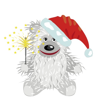 White teddy bear in a Santa Claus hatのイラスト素材