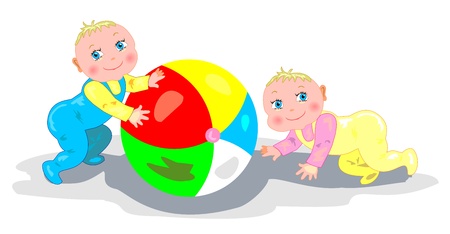 Babies playing with a ball のイラスト素材