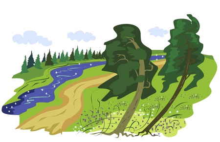 summer landscape with river のイラスト素材