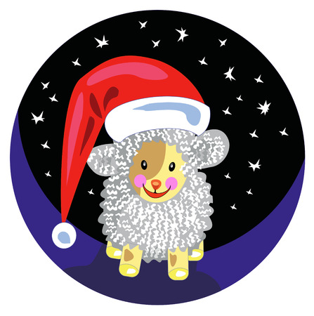Funny sheep in the Santa Claus hatのイラスト素材