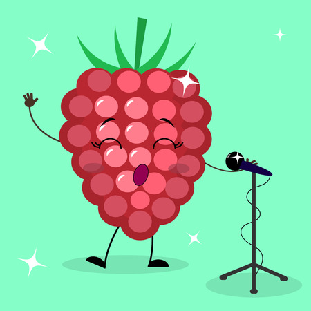 Raspberry Smiley sings into a microphone in a cartoon style.のイラスト素材