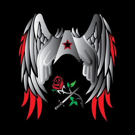 Wings with rose and crown of thorns. Vector illustration.のイラスト素材