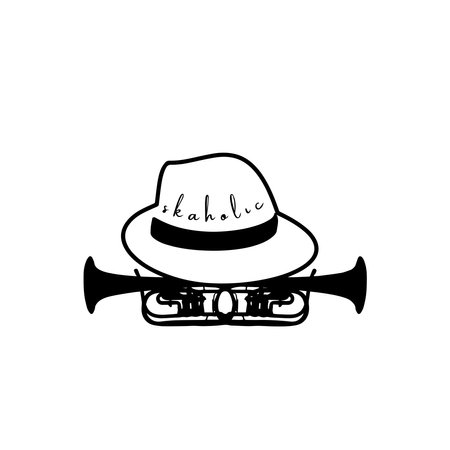 Illustration of a trumpet with a hat, isolated on a white backgroundのイラスト素材